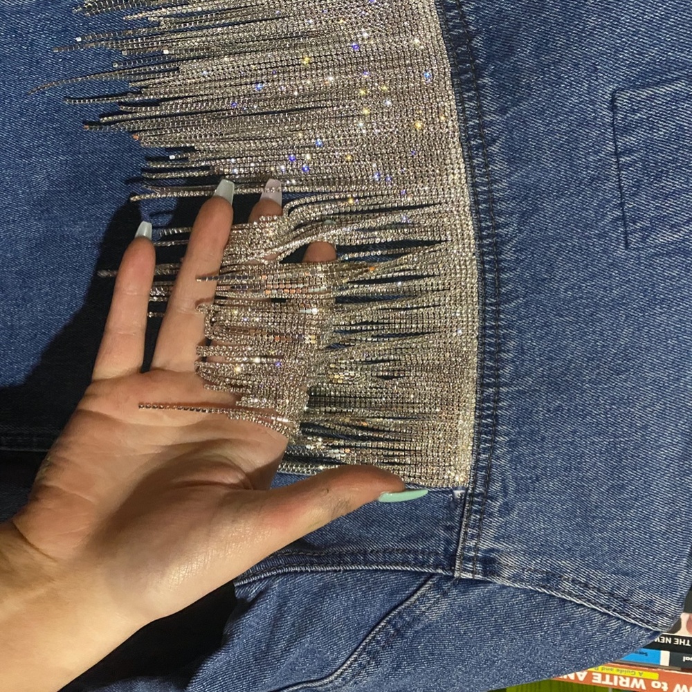 Customized Rhinestone Fringe Jean Jacket - Picture 4 of 6